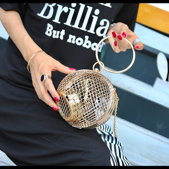 Handbags - NewinBox Gorgeous Cage Gold Round Crossbody Clutch